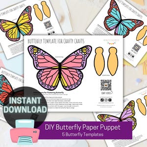 DIY Fluttering Butterfly Craft, 4 Bright Designs - Digital Download with Instructions and Tutorial Video