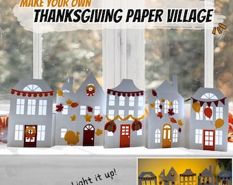 Thanksgiving Paper Village Craft Kit, DIY Decoration and Centerpiece