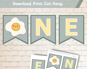 ONE with Egg, INSTANT DOWNLOAD Banner Pink