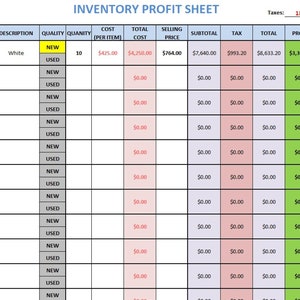 Inventory Sheet
