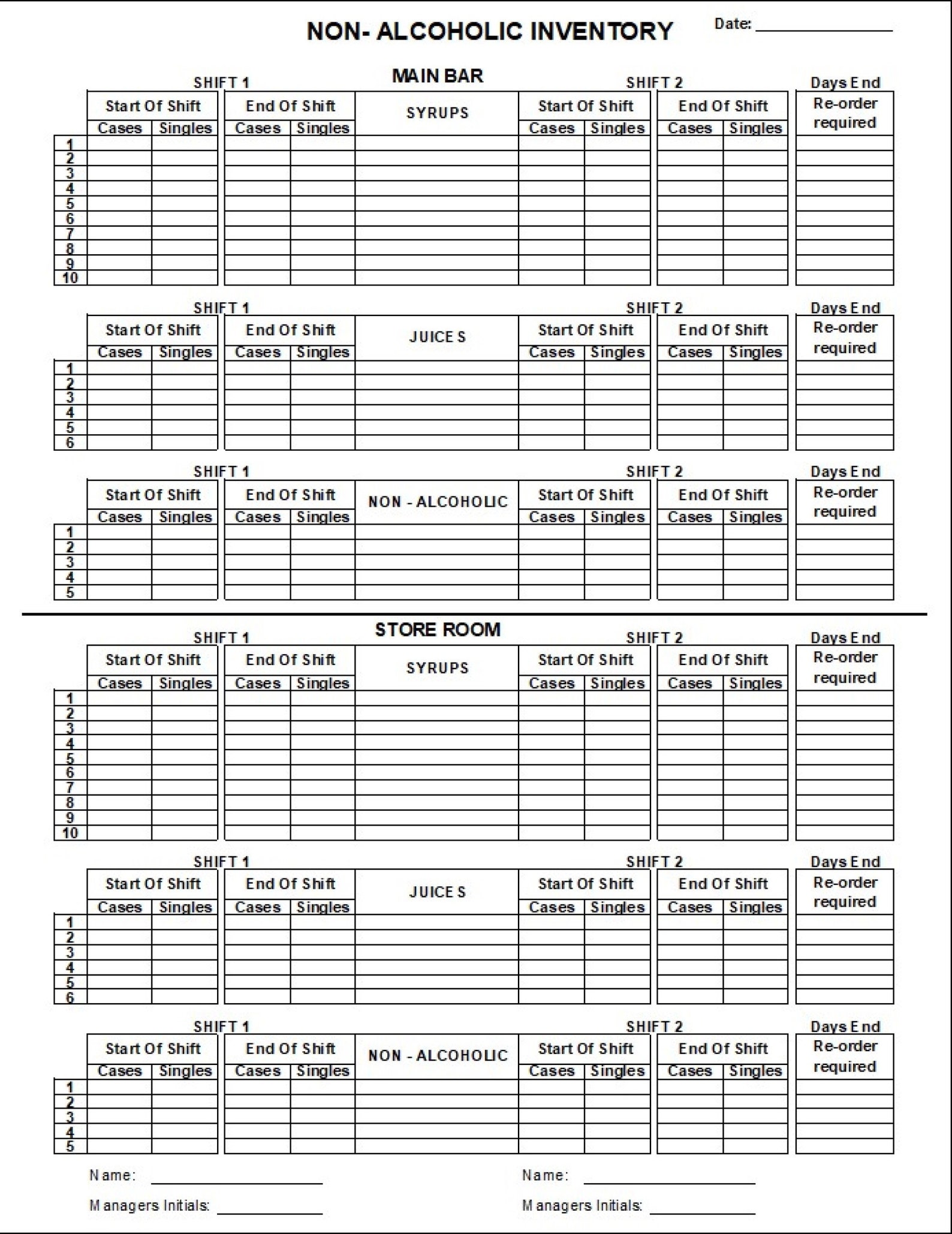 Bar Inventory Sheets Custom Order Etsy