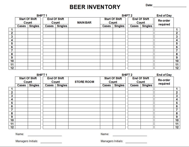 Bar Inventory Sheets Custom Order - Etsy