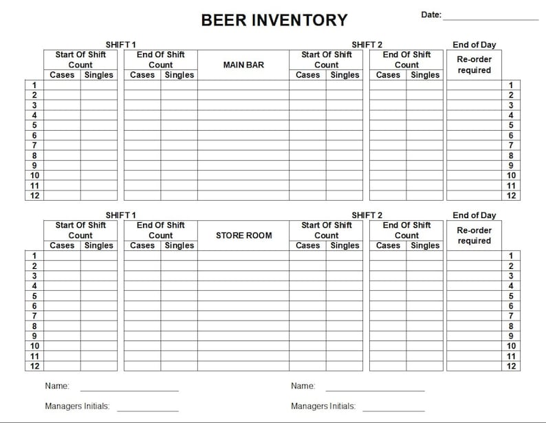 Bar Inventory Sheets Custom Order - Etsy