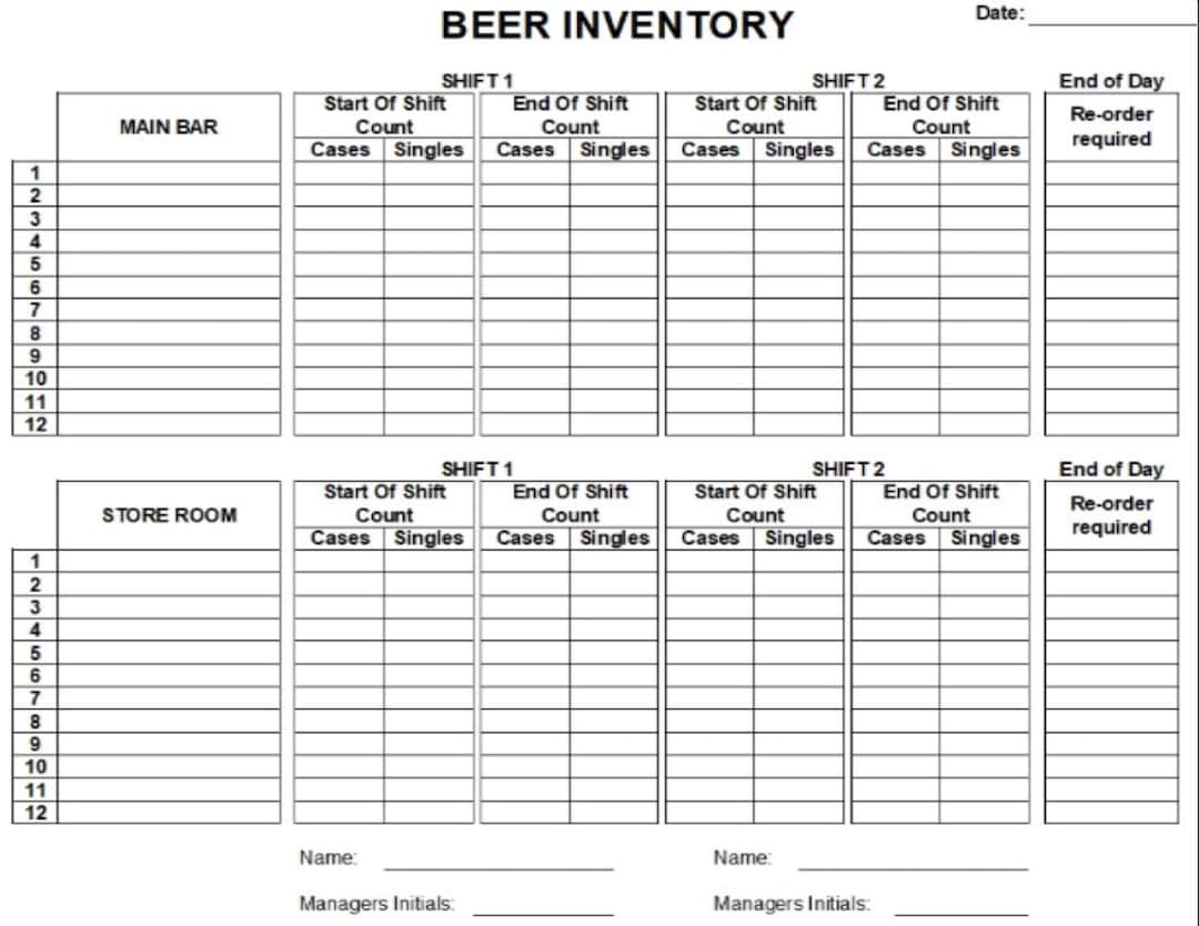 Bar Inventory Sheets Custom Order - Etsy