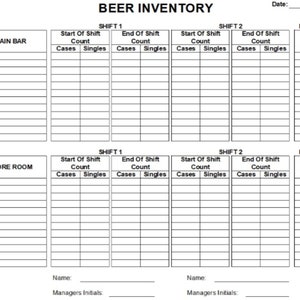 Bar Inventory Excel Sheet - Custom Order