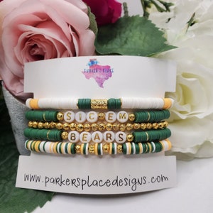 Heishi Bracelet Stack Baylor University- heishi beads sic em bears accessories gold green gift women's jewelry gameday college