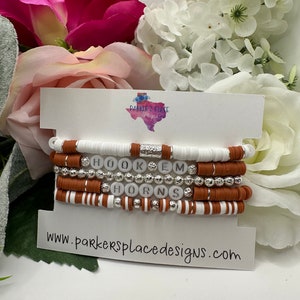 Heishi Bracelet Stack University of Texas- heishi beads longhorns accessories hookem silverburnt orange gift women's jewelry gameday college