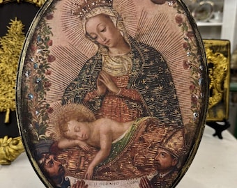 Nativity Wood Sign: Mary and Jesus, Religious Art
