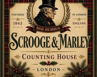Scrooge & Marley Christmas tier tray art. Small Holiday shelf sitter. Coffee bar decor