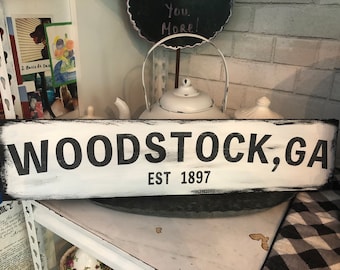 Woodstock, GA Sign: Handmade Aged Wood Hometown Decor (5x15 inches)
