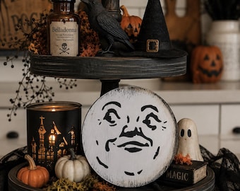 Tier Tray moon, Small man in the moon sign. Perfect for the little space. Tray sign. Halloween moon. Fall Shelf sitter.