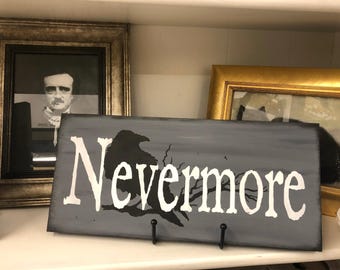 Nevermore raven sign. Edgar Allan Poe decor. Halloween. Black Academia.