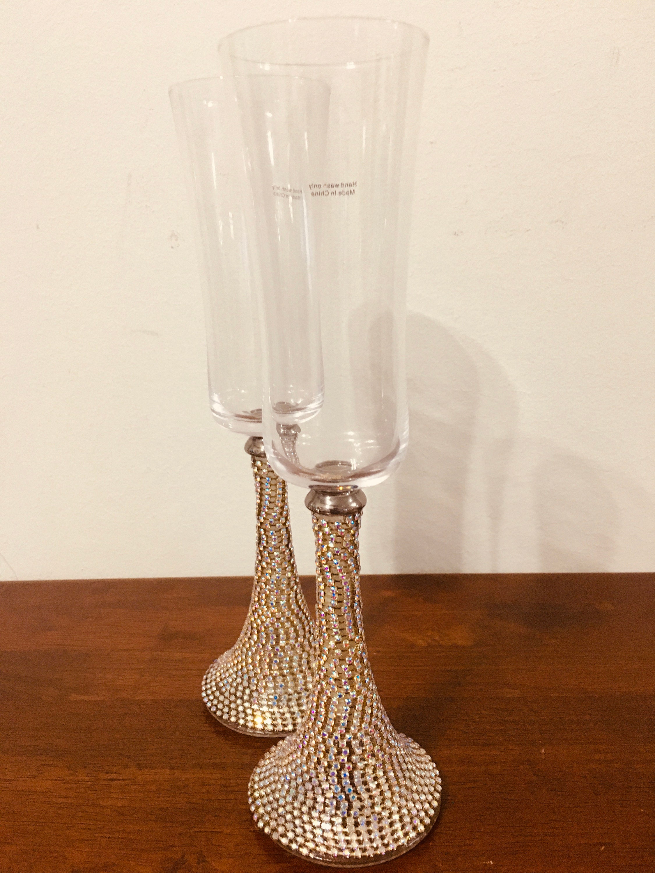 2 Tall Exquisitely designed wine glasses. Hand made. Golden Etsy