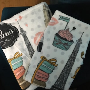 Paris Eiffel Tower large and Fluffy bath towel and fluffy  hand towel. Soft and beautiful.