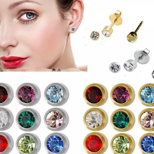 Birthstone Earrings 4mm Ear Piercing Stud Earrings - Etsy