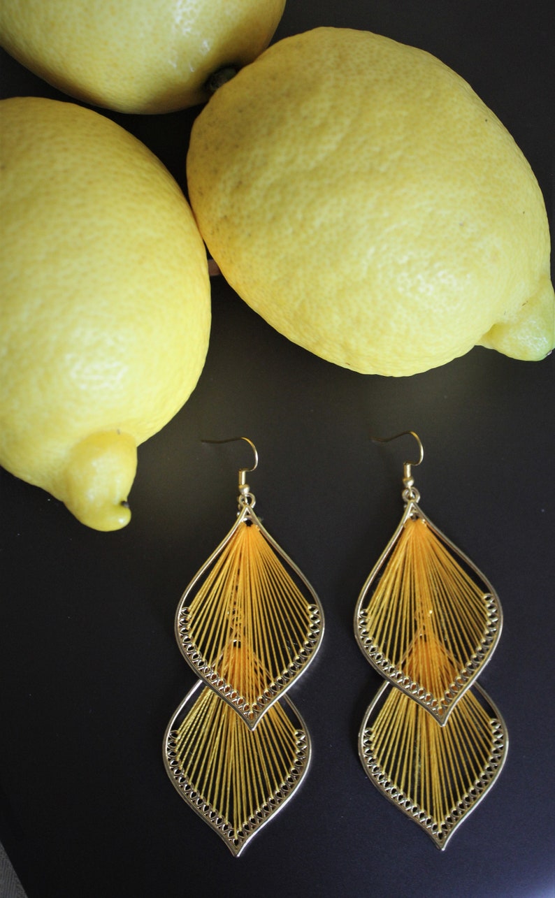 Long Yellow Threader EarringsLeaf earringsLong Chain earringsAlloy gold plated earrings24K Champagne Gold Plated Brass Round Link Chains