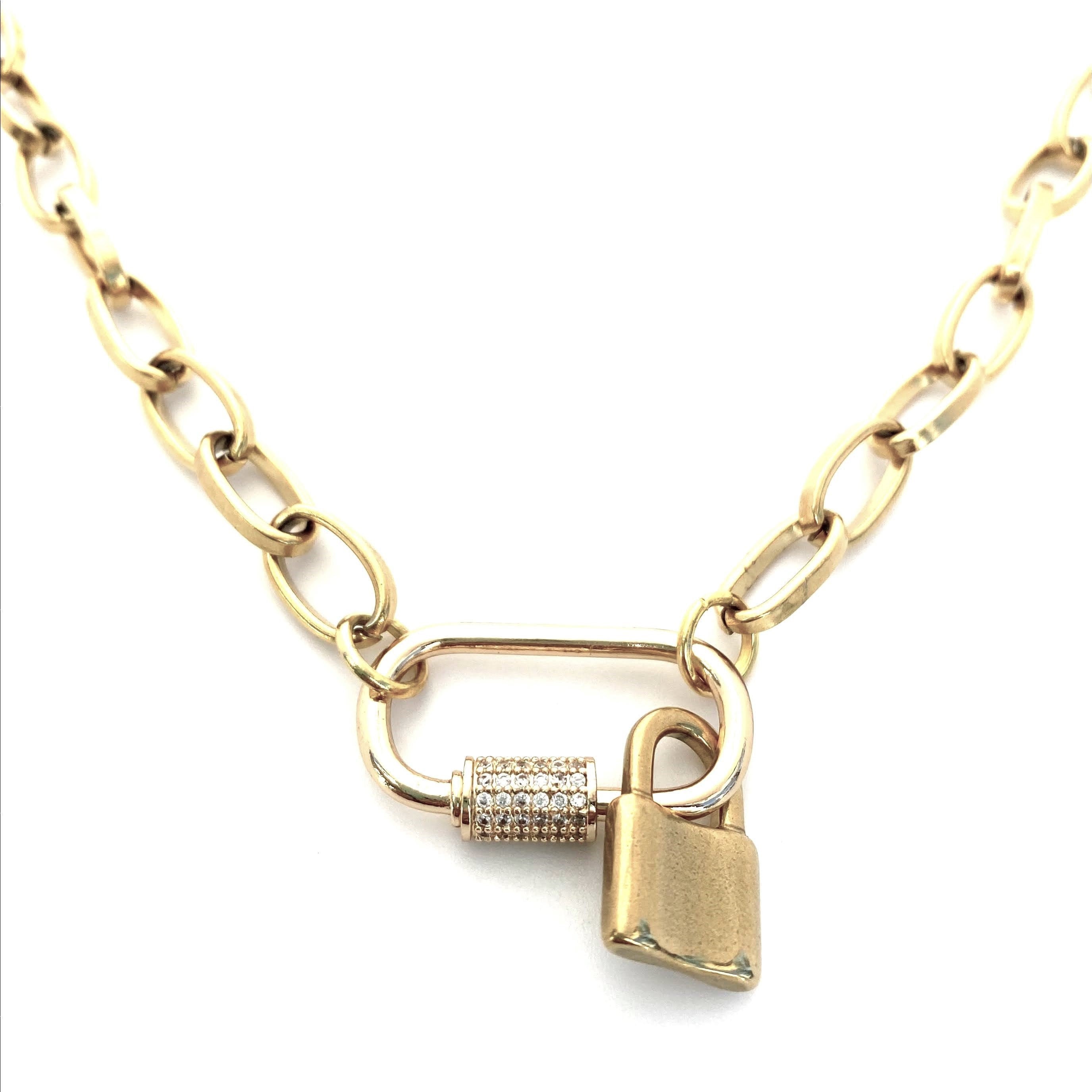 Gold Padlock Necklace Chunky Chain Lock Necklace Curb Chain 