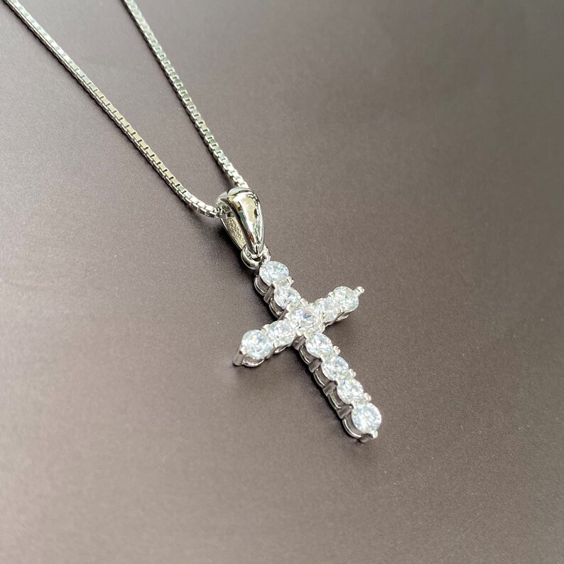 CZ Cross Necklace/sterling Silver Cross Necklace/cz Diamond | Etsy