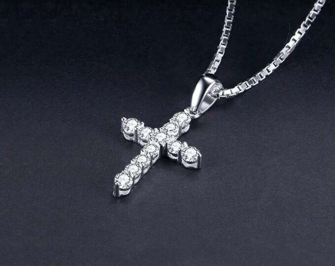 CZ Cross Necklace/sterling Silver Cross Necklace/cz Diamond - Etsy