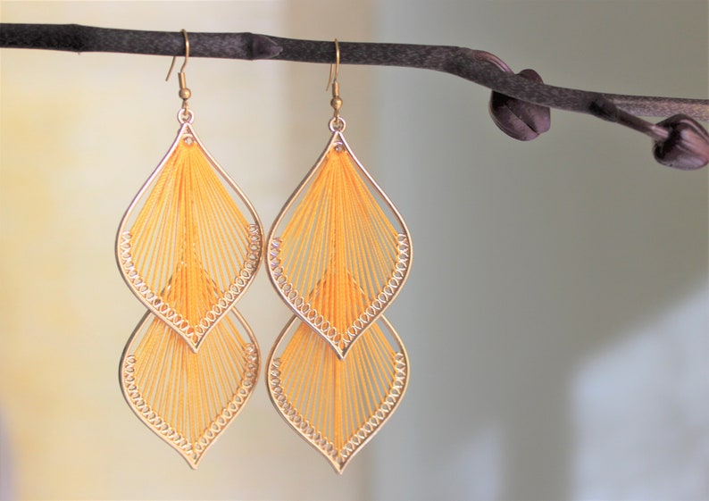 Long Yellow Threader EarringsLeaf earringsLong Chain earringsAlloy gold plated earrings24K Champagne Gold Plated Brass Round Link Chains