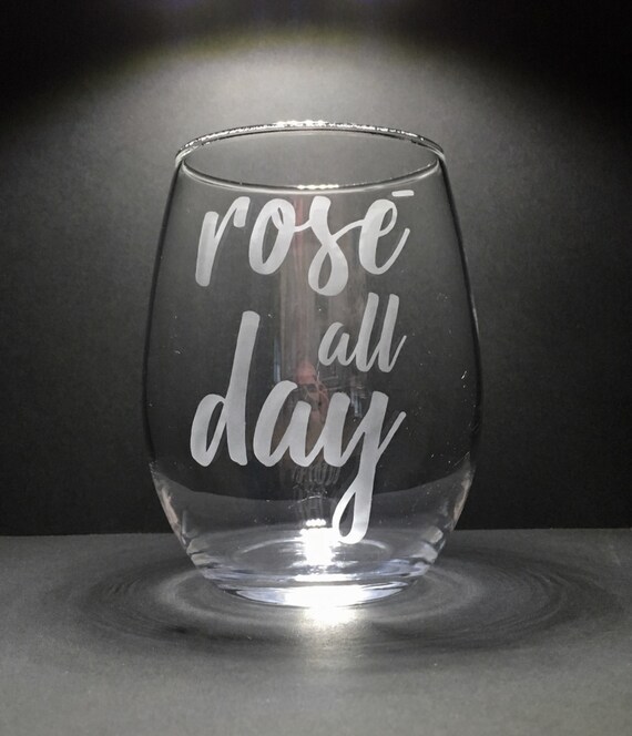 Stemless Wine Glass Set of 2 Rose' All Day 22 oz NEW UNUSED