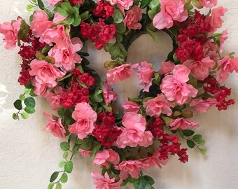 Spring floral wreath, pink wreath, red wreath, Mother’s Day wreath, summer wreath