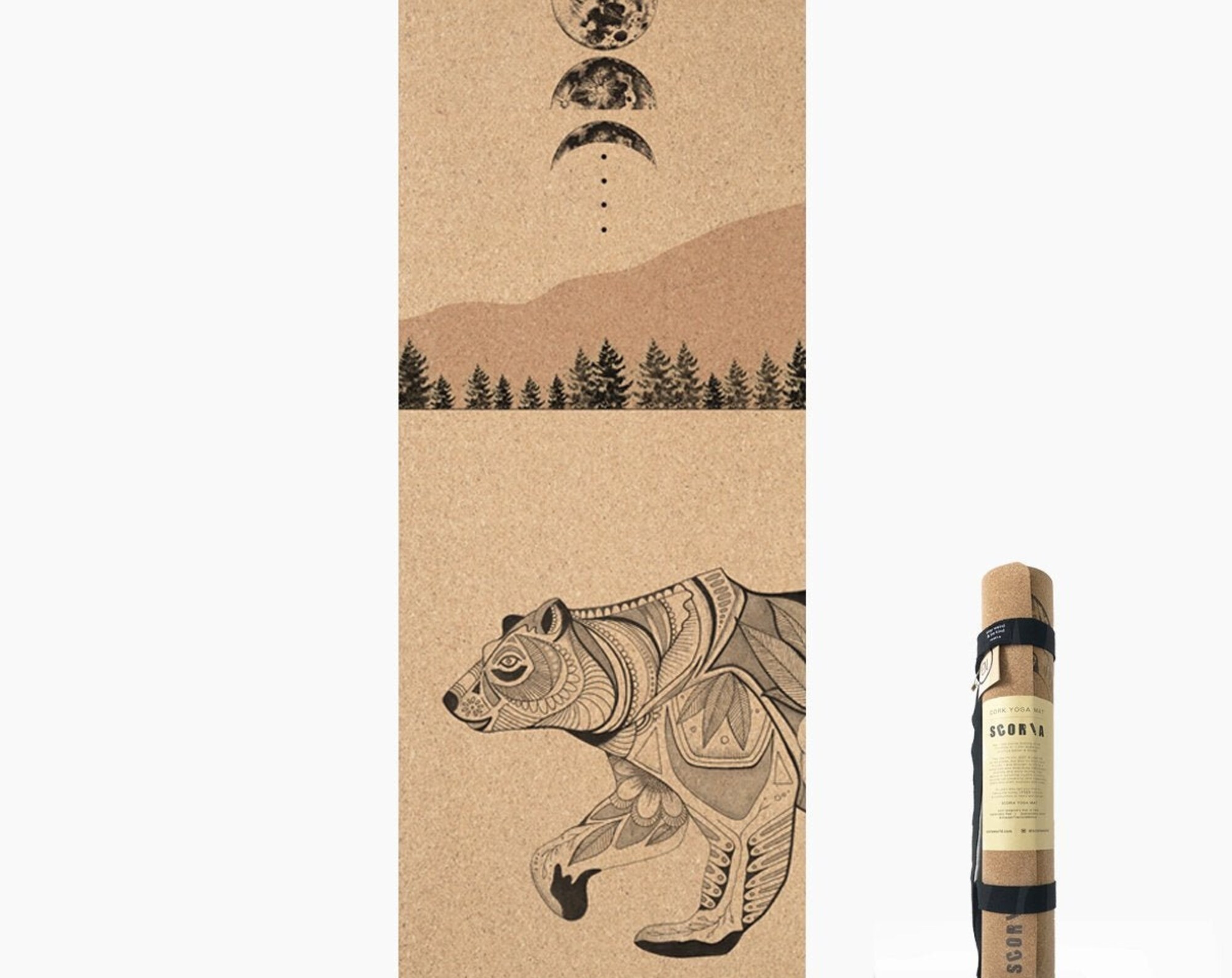 Night Bear Cork Yoga Mat by Scoria