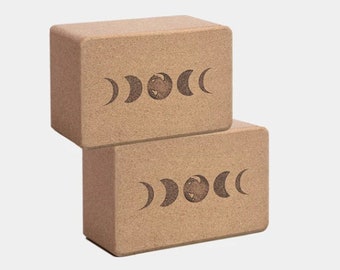 PAIR of Moon Cork Yoga Blocks by Scoria World (100% Natural Cork/ plastic-free packaging)