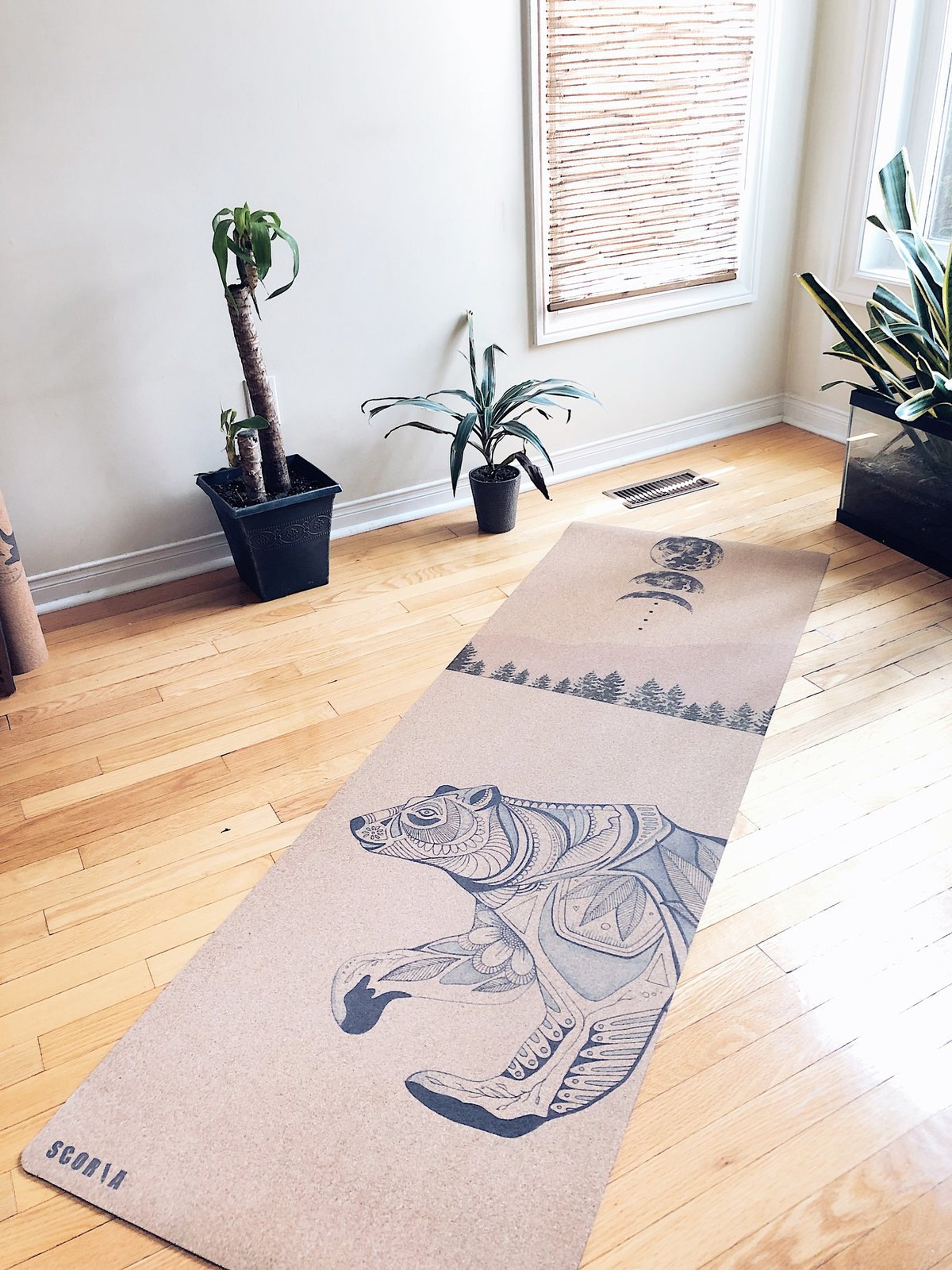 Night Bear Cork Yoga Mat by Scoria