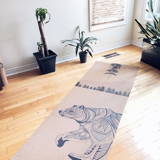 Night Bear Cork Yoga Mat by Scoria
