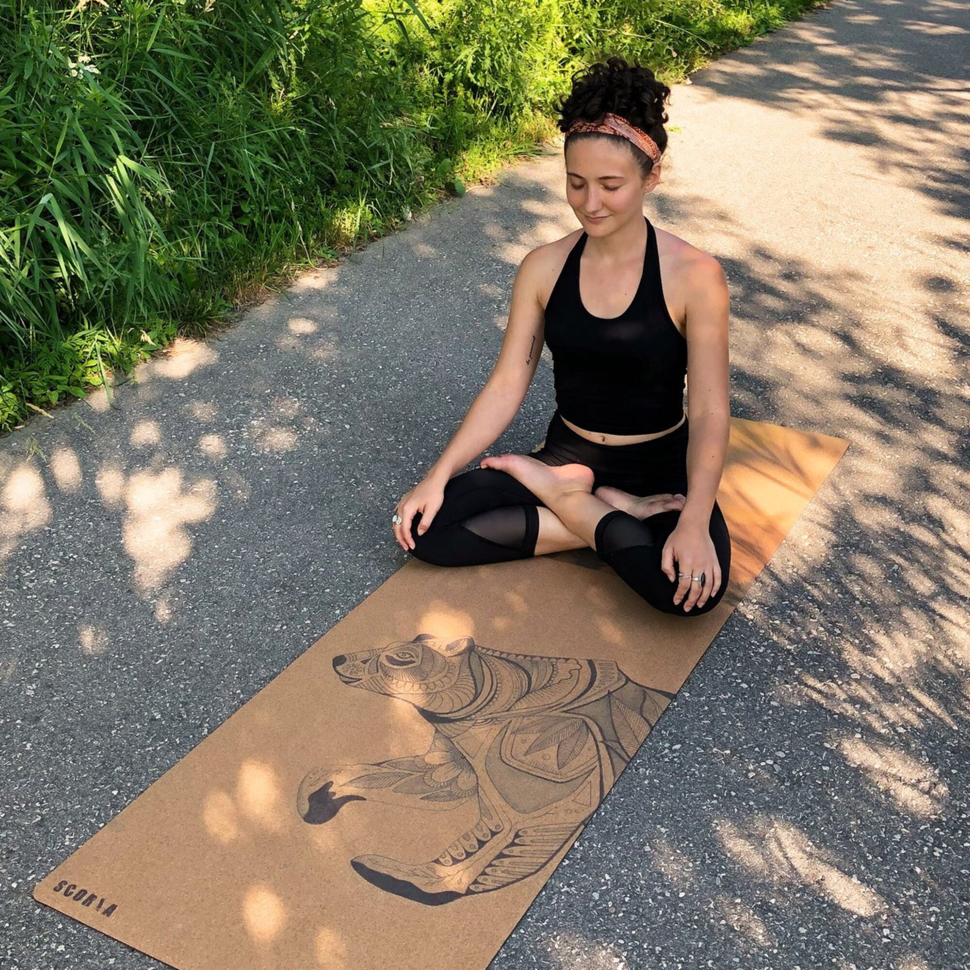 Night Bear Cork Yoga Mat by Scoria