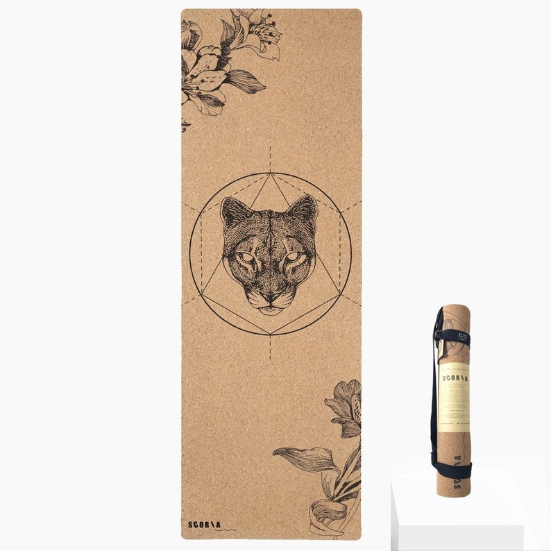 Mountain Lion Cork Yoga Mat by Scoria 100% natural & non-toxic image 2