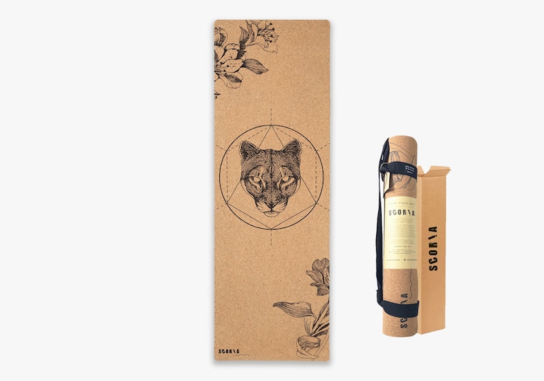 Mountain Lion Cork Yoga Mat by Scoria 100% natural & non-toxic image 1