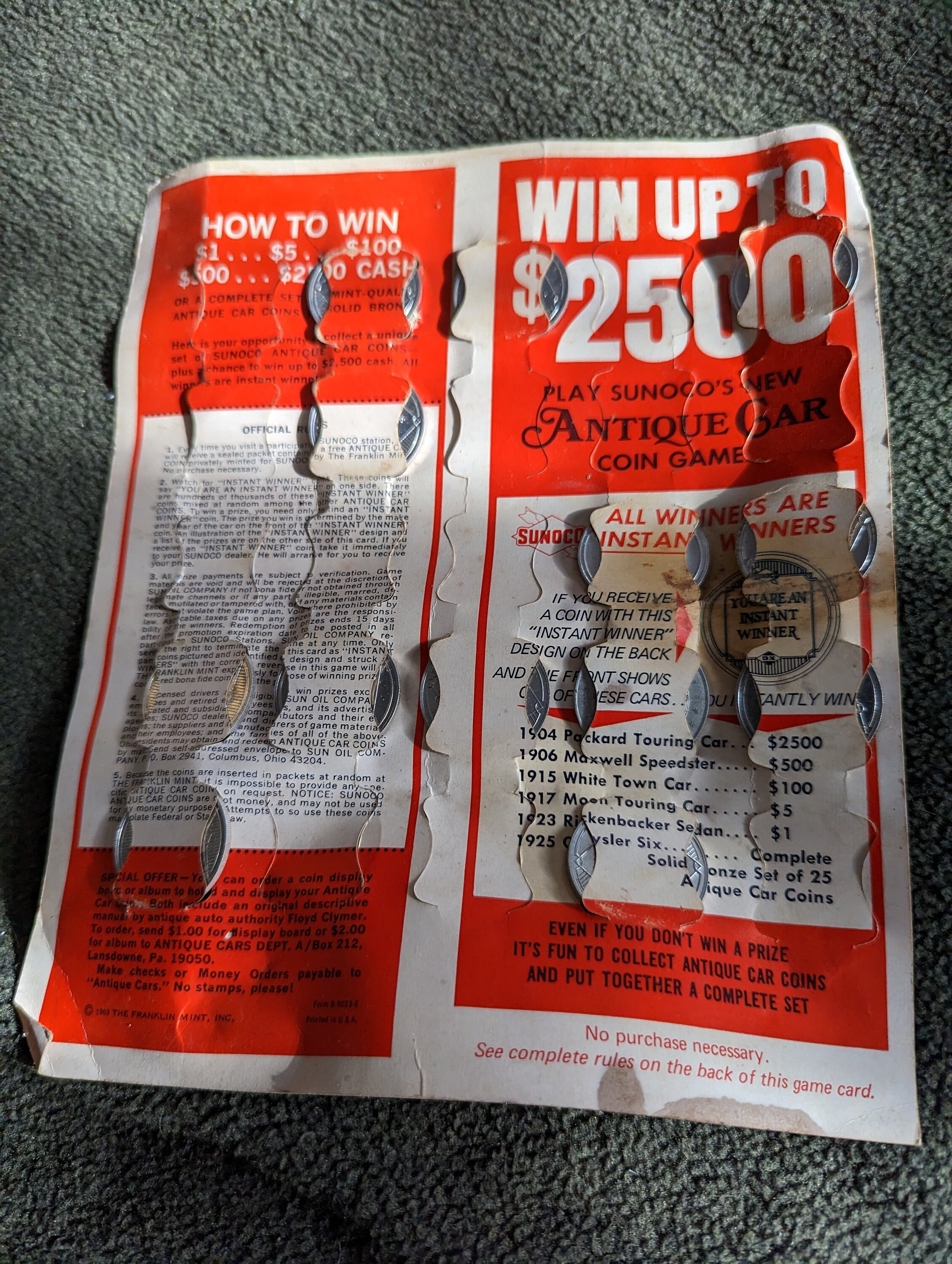 Sunoco Antique Car Coin Game/coins - Etsy