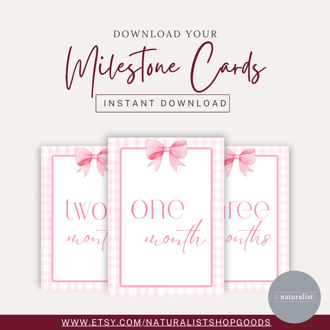 Baby Girl Pink Bow Monthly Milestone Cards - Digital Download to Print ...