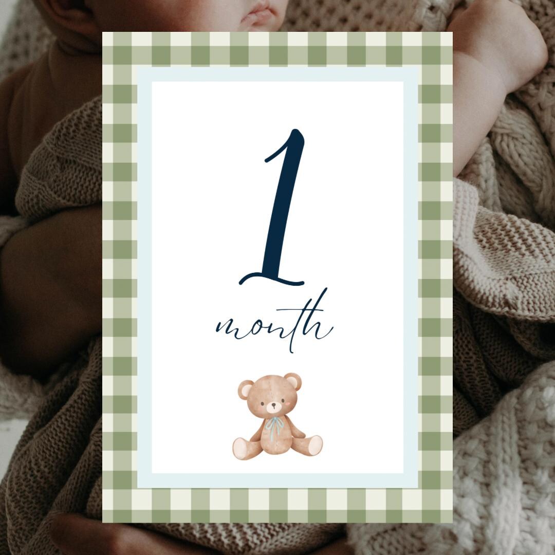 Baby Boy Blue Teddy Monthly Milestone Cards - Digital Download to Print ...