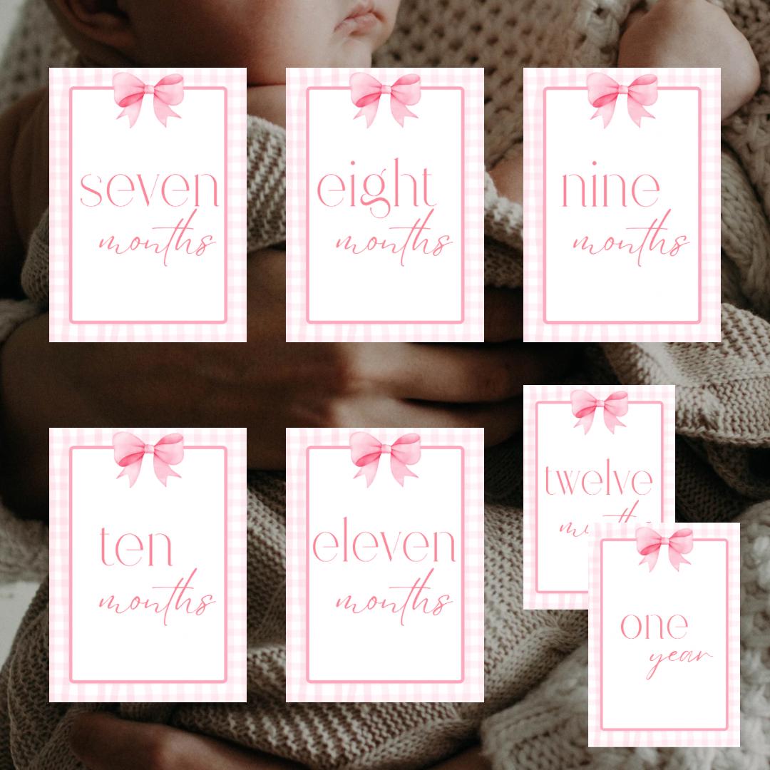 Baby Girl Pink Bow Monthly Milestone Cards - Digital Download to Print ...