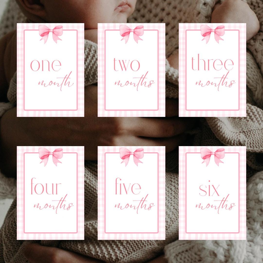 Baby Girl Pink Bow Monthly Milestone Cards - Digital Download to Print ...