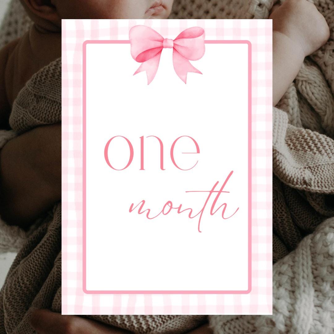 Baby Girl Pink Bow Monthly Milestone Cards - Digital Download to Print ...