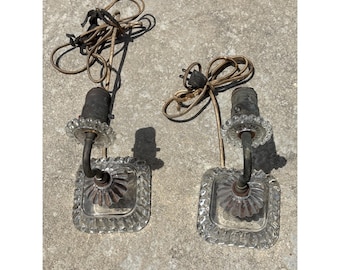 Vtg Pair Art Deco Glass Crystal Lights Wall Sconces Lamps Needs Rewired Non Work