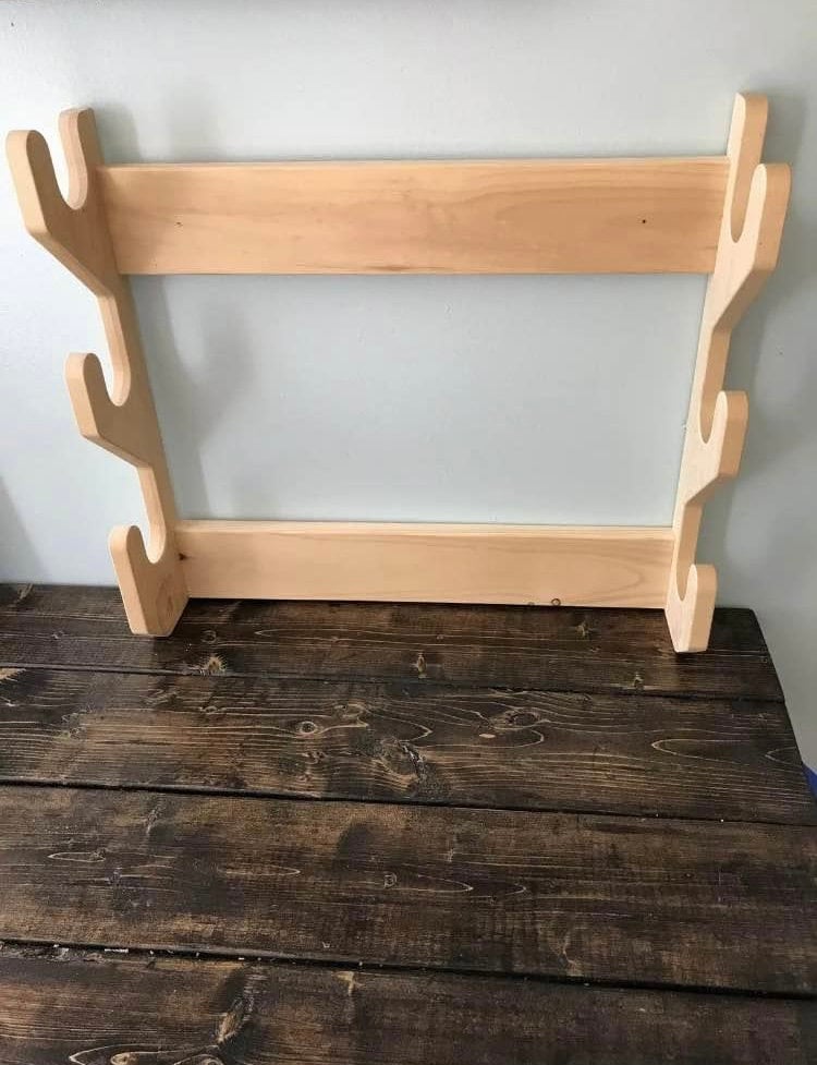 Amish Made Solid Pine Wood 3 Gun Rack Unfinished Wall Mount Horizontal ...