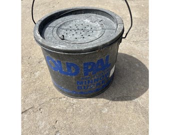 Vtg Old Pal #88 8 Quart Non-Floating Galvanized Minnow Bait Bucket Fishing Blue
