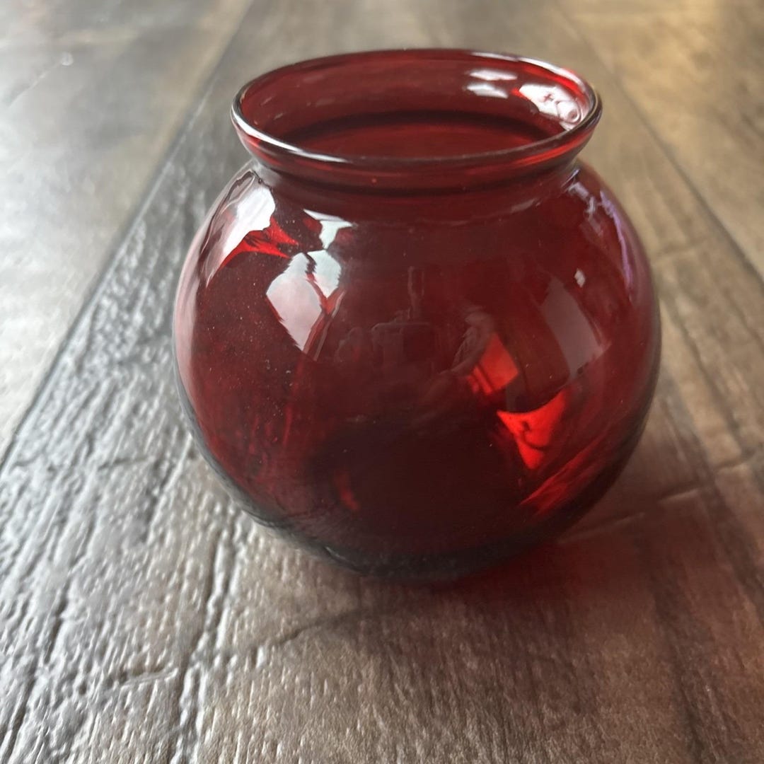 Vintage Ruby Red Glass Vase Mid-century MCM Modern Accent 3.75