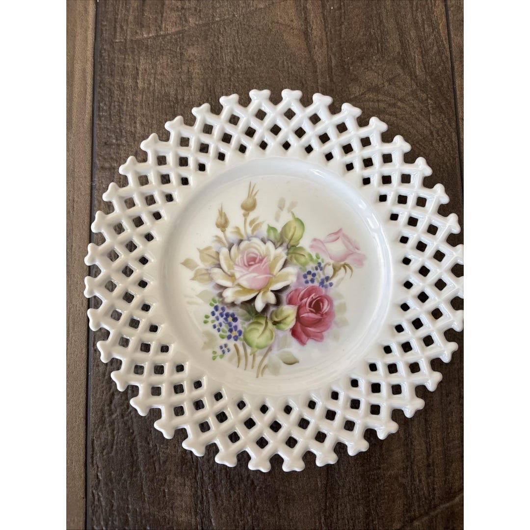 Lefton Roses Lefton Hand Painted Roses Lattice Edged Porcelain China 8in Plate ...