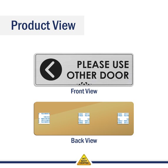 Please Use Other Door Left Arrow Laser Engraved Sign 3 X9 050 Brushed Silver Plastic
