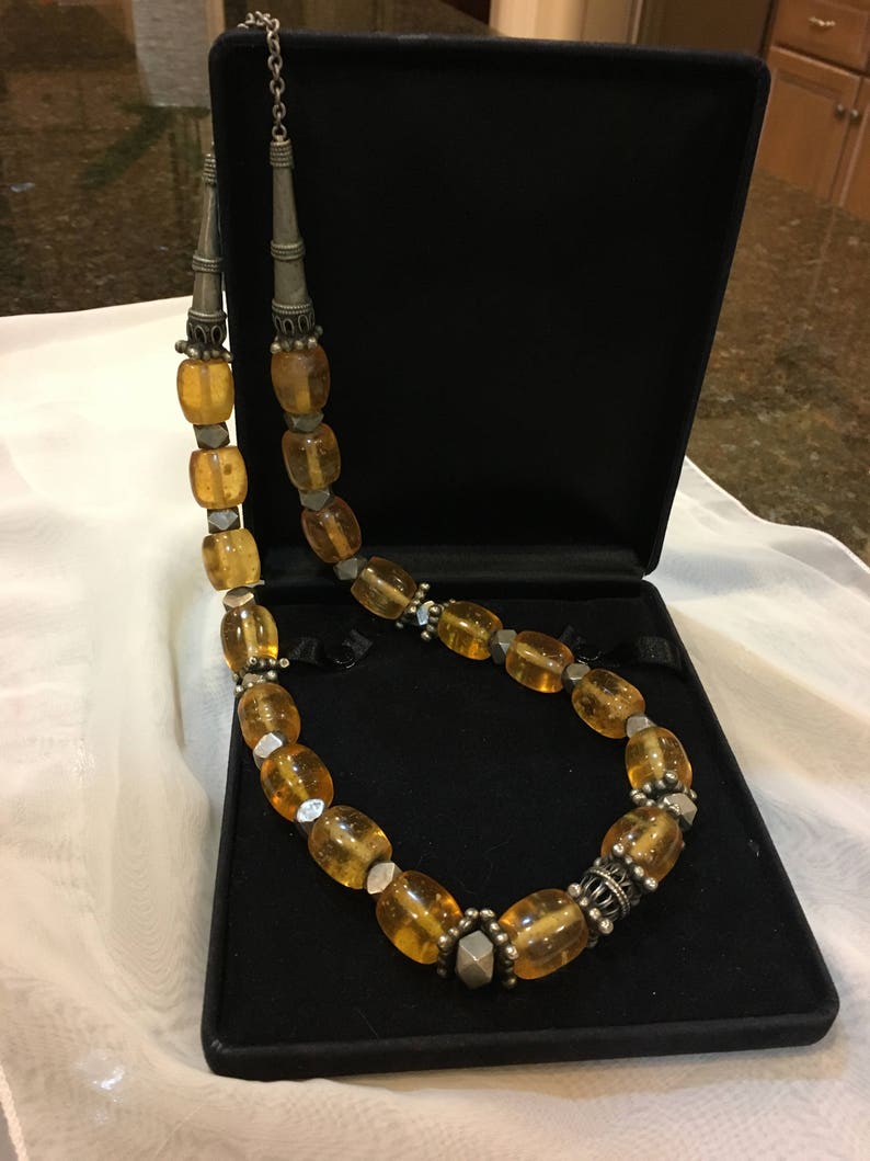 Antique vintage amber beaded statement necklace