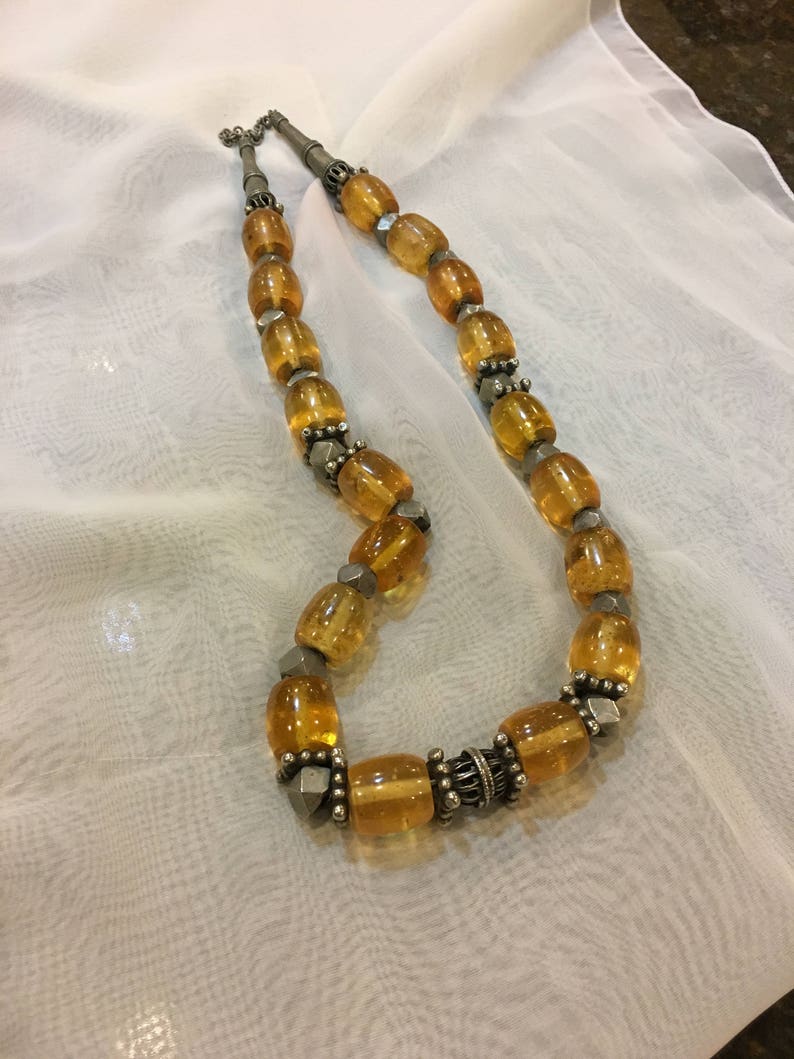 Antique vintage amber beaded statement necklace