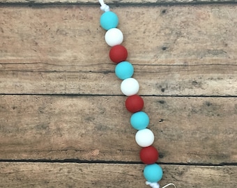 Teething Pacifier Clip - Teal, Red and White