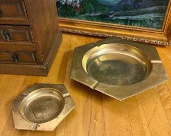 Vintage Mid Century Brass Ashtray Pair