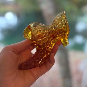 Fenton Amber Hobnail Cat Head Shoe